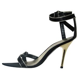Karen Millen Black Satin High Heeled Sandals Black Silvery