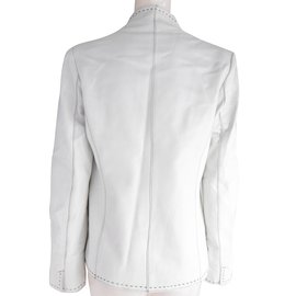 Balmain-Stand Collar Leather Jacket-White