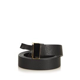 Fendi-Leather Belt-Black,Golden