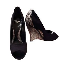 Azzaro Black Rhinestone Open Toe Heels 10cm Black Silvery