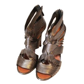 Alaïa-sandals-Silvery