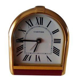 Cartier-Exclusif et rare vintage Cartier Romane Pendulette Horloge / Horloge de table / Réveil.-Rouge,Doré