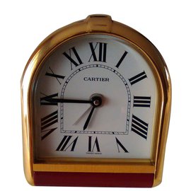 Cartier-Exclusive and rare vintage Cartier Romane Pendulette Clock/ Table clock/ Alarm.-Red,Golden