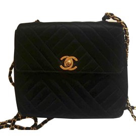 Chanel-vintage silk Timeless bag-Preto