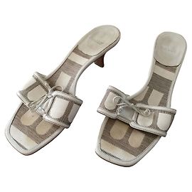 Bally Mules Beige and Dark Brown Cloth Beige Dark brown