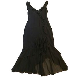 Georges Rech Seidenkleid Schwarz mit Rüschen Schwarz