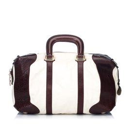 Fendi-Leather Travel Bag-Brown,White,Dark brown