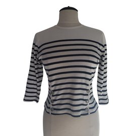 Jean Paul Gaultier-Camiseta marinière-Blanco,Azul marino