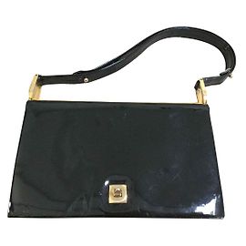 Vintage Borsa a tracolla in vernice nera Nero