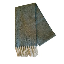Hermès-Men Scarves-Grey,Cream