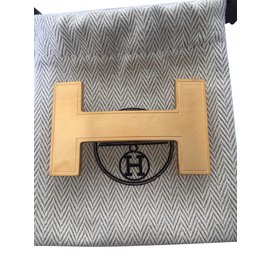 Hermès-Boucle de ceinture Hermès modèle "Quizz" en métal doré brossé état neuf !-Doré