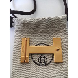 Hermès-Fibbia della cintura di Hermes modello "Quiz" in metallo oro spazzolato, Nuova Condizione!-D'oro