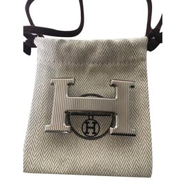 Hermès-Hebilla de cinturón Hermès modelo "Grille" en metal plateado, ¡Nueva condición!-Plata
