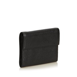 Fendi-Leather Tri-fold Small Wallet-Black