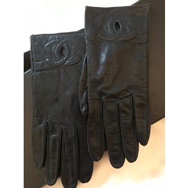 Leather long gloves Chanel Black size 7.5 Inches in Leather - 29248129
