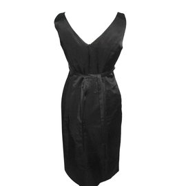 Autre Marque-Satin dress with diamontee belt-Black