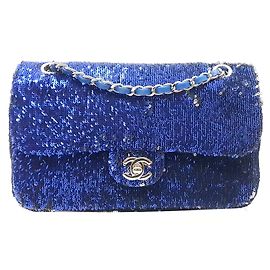 Chanel Handtasche Silber Blau Marineblau
