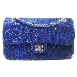 Chanel-Handtasche-Silber,Blau,Marineblau