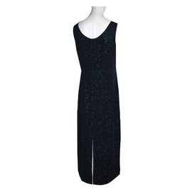 Autre Marque-Long chiffon dress with embroidery-Blue