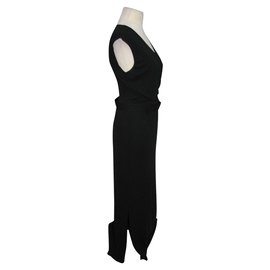 Max Mara-Long black dress with belt-Black