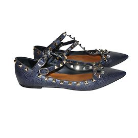 Valentino Ballerine in pelle ROCKSTUD blu navy Blu navy