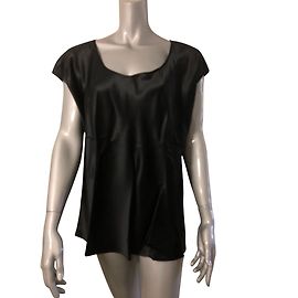 Marina Rinaldi Black Silk Satin Short Sleeve T-Shirt Top Black