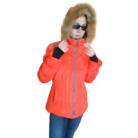 Autre Marque Lutha Embroidered Orange Polyester Coat with Fur Hood Orange