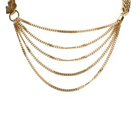 Fendi-Chain Bib Necklace-White,Golden