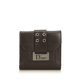 Dior Leather Small Wallet Brown Dark brown