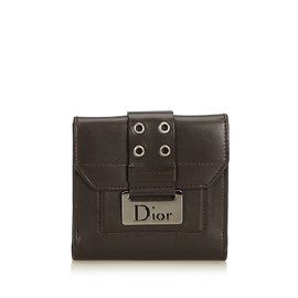 Dior-Billetera pequeña de cuero-Castaño,Marrón oscuro