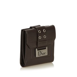 Dior-Leather Small Wallet-Brown,Dark brown