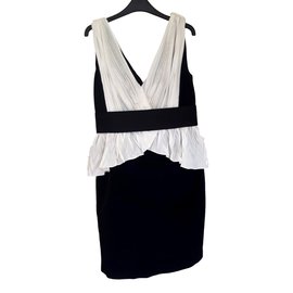Marchesa-Peplum black and white cocktail dress-Black,White