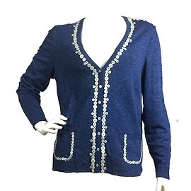 Escada Knöpfe verzierte Strickjacke Blau