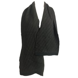 Fendi-logo print wool scarf-Brown