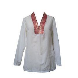 Kaftan Antik Batik in cotone bianco e rosso Bianco Rosso