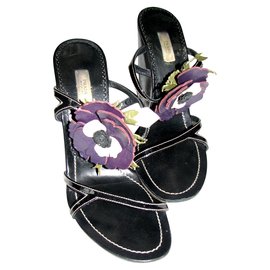Prada-Sandale compensée à fleurs Prada-Noir,Violet