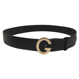 Gucci-Gucci Black Vintage Belt with Gold G Buckle-Black,Golden