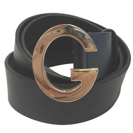 Gucci-Gucci Black Vintage Belt with Gold G Buckle-Black,Golden