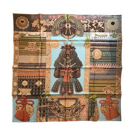 Hermès Hermes Square 90 Seda Parada do Samurai Azul