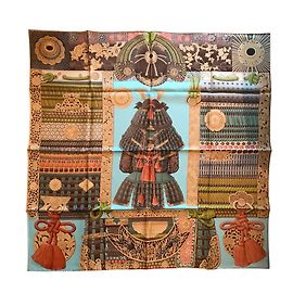 Hermès Plaza de hermes 90 Parure de seda de samurai Azul