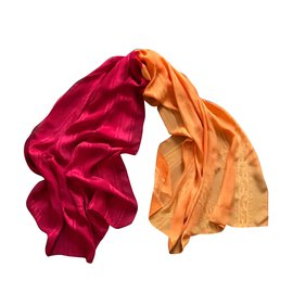 Autre Marque-Estola de seda bicolor rojo / naranja  175* 90 cm-Roja,Naranja