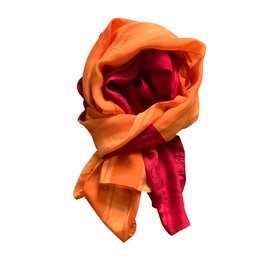 Autre Marque-Stola di seta bicolore rosso / arancio  175* 90 centimetro-Rosso,Arancione