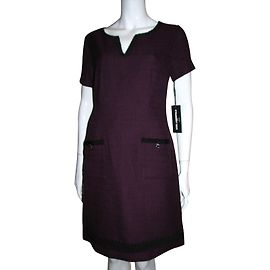 Karl Lagerfeld Vestido de tweed con ribete en contraste. Burdeos Púrpura