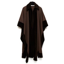 Yves Saint Laurent-lana marrón y terciopelo-Castaño