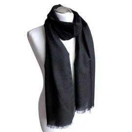 Gucci-gucci woll silk scarf black new-Black