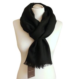 Gucci-gucci woll silk scarf black new-Nero