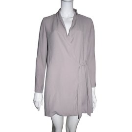 Topshop-Wrap dress with tie waist-Grey