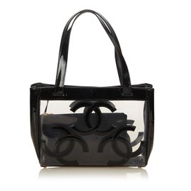 Chanel-Tote bag in vinile trasparente-Nero