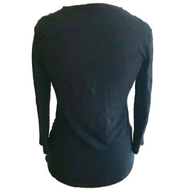 Claudie Pierlot-barely worn navy t-shirt trimmed with black guipure-Navy blue