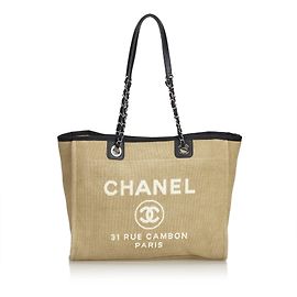 Chanel Small Deauville Tote Brown Black Beige